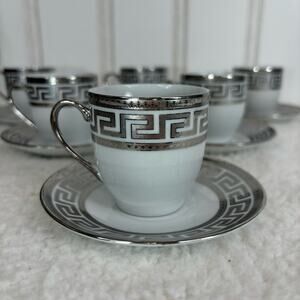 Joseph Sedgh Espresso Cup Set of 6 White Silver Greek Glam Chic Home Decor